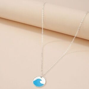 *KAZ* Silver x Blue Wave Fashion Pendant Necklace